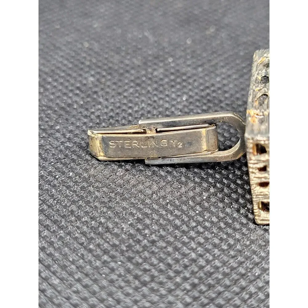 Mid Century Sterling Silver‎ Black Glass Cufflinks Modernist Menswear